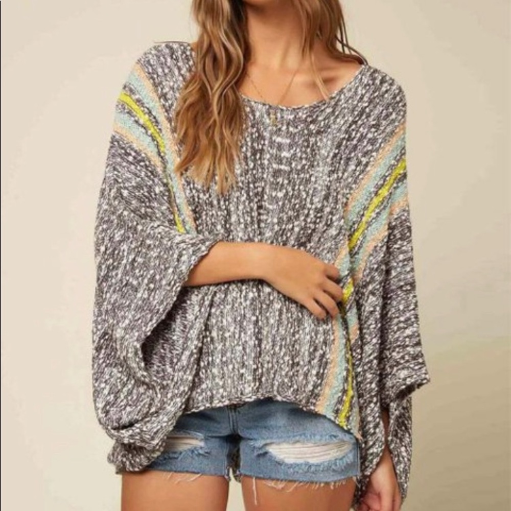 O’Neill abstract stripe beachbum- cape-sleeve sweater top - Picture 3 of 4